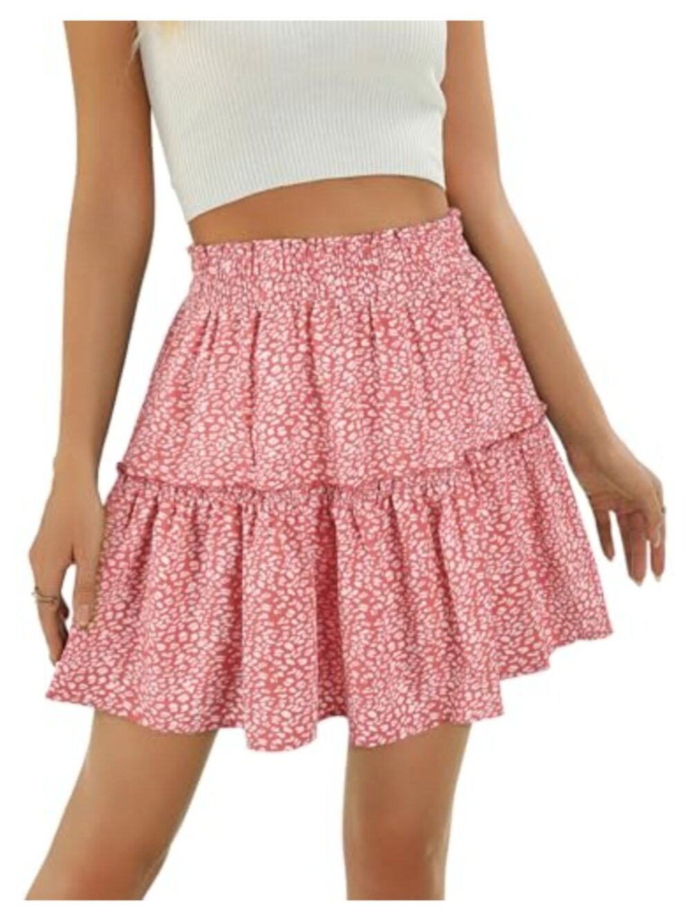Womens Ruffle Mini Skirt High Waisted Tiered A-Line Flowy Summer Boho Beach